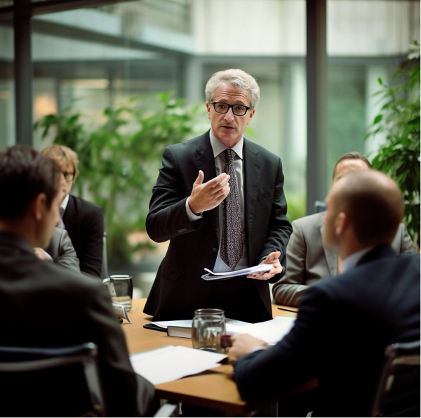 A sales leader coaching a team on the showroom floor
